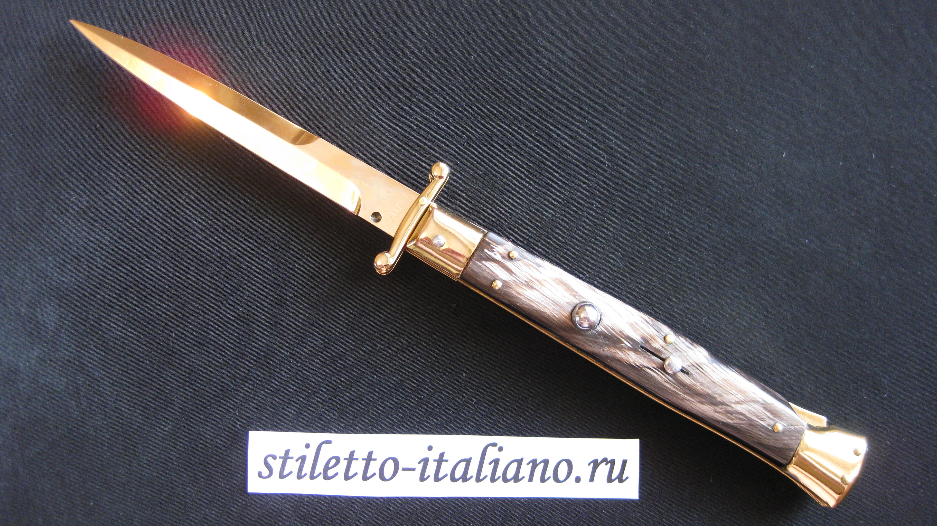Stiletto 11 Swinguard Modified Bayonet Dark horn 24K Gold plated Frank Beltrame